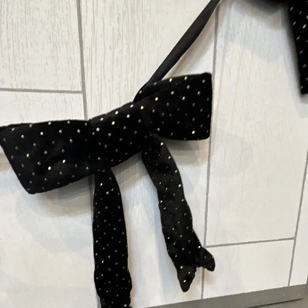 Ashland Velvet Black with Gold Polka Dot Bow Garland Door Decoration, 6 Ft
